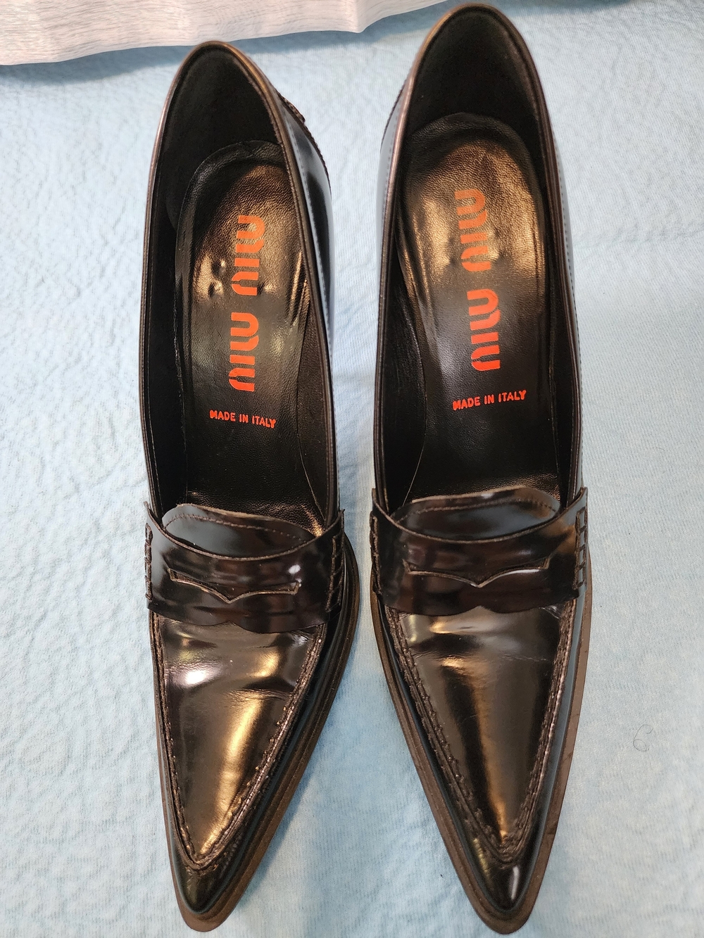 Miu Miu Black Patent Leather Pointed-Toe Loafers